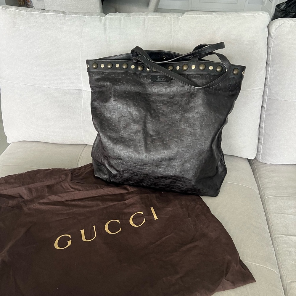 Gucci Black Embossed Leather Tote